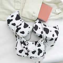 Youth Ladies Cow Print Nylon Bag with Chain Zipper