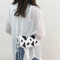Youth Ladies Cow Print Nylon Bag with Chain Zipper