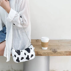 Youth Ladies Cow Print Nylon Bag with Chain Zipper