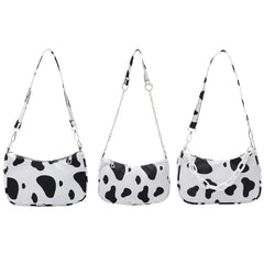 Youth Ladies Cow Print Nylon Bag with Chain Zipper