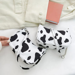 Youth Ladies Cow Print Nylon Bag with Chain Zipper