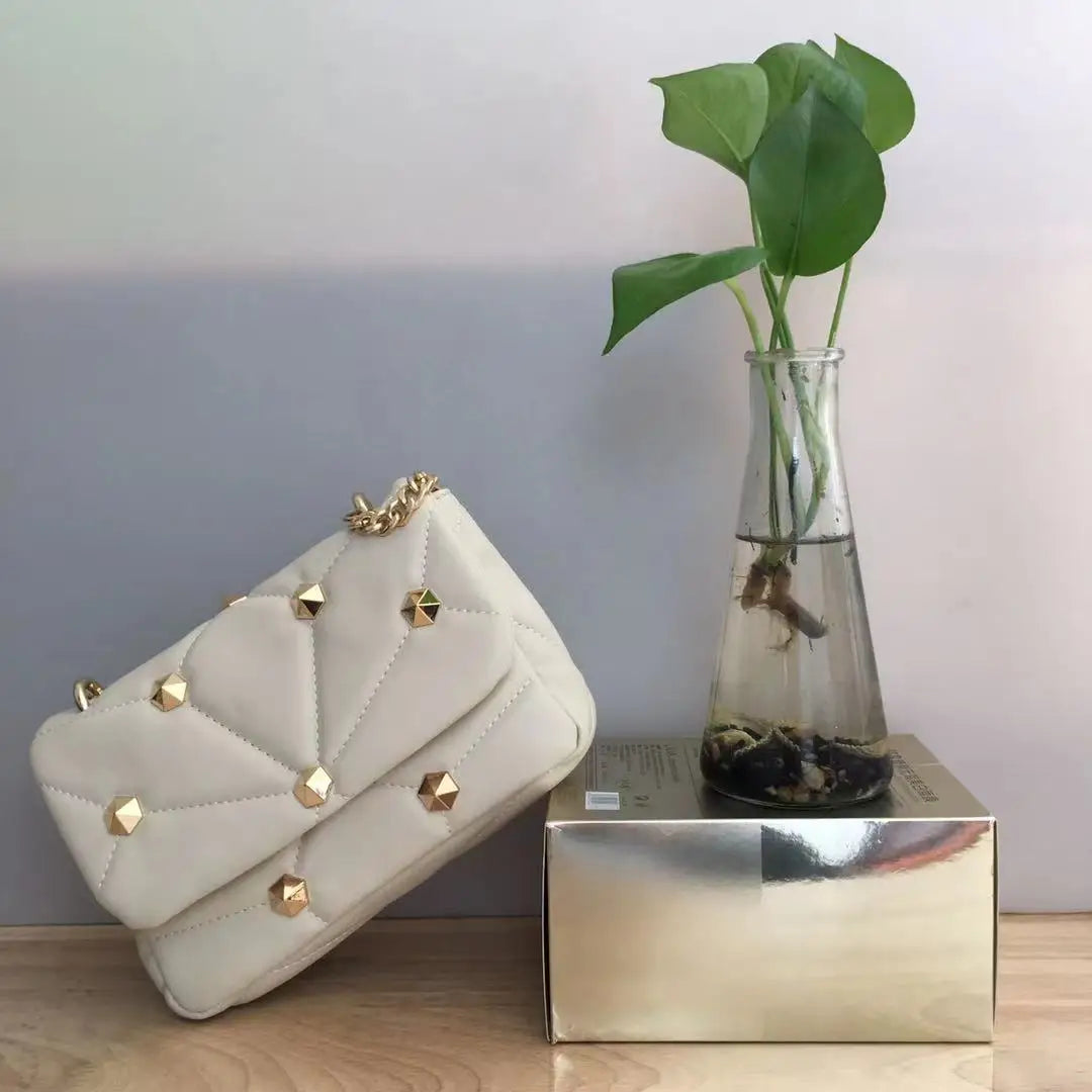 ZA Women's Shoulder Bags Small Square Bag Rivet Quilted Handbags Crossbody Purse