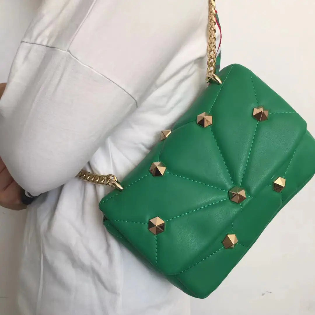 ZA Women's Shoulder Bags Small Square Bag Rivet Quilted Handbags Crossbody Purse