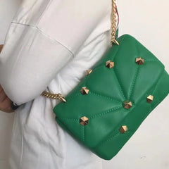 ZA Women's Shoulder Bags Small Square Bag Rivet Quilted Handbags Crossbody Purse