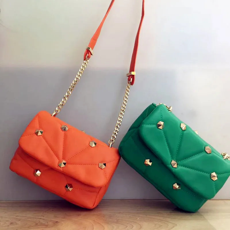 ZA Women's Shoulder Bags Small Square Bag Rivet Quilted Handbags Crossbody Purse