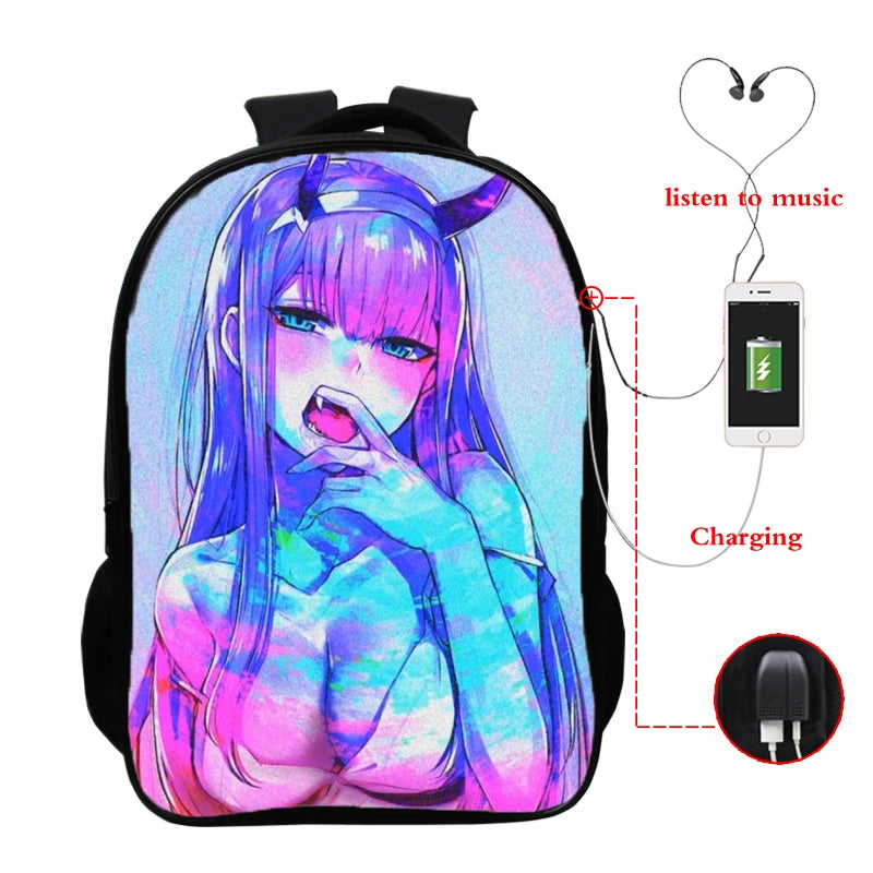 Zero Two Anime Backpack USB Backpacks Darling In The Franxx Women Men
