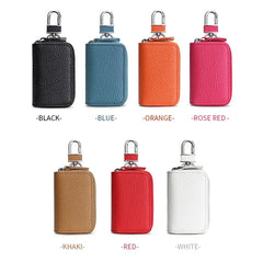 Leather Car Key Holder with Hooks Zipper Closure Unisex