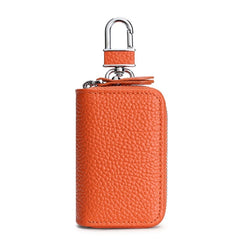 Leather Car Key Holder with Hooks Zipper Closure Unisex