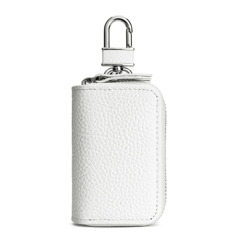 Leather Car Key Holder with Hooks Zipper Closure Unisex