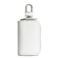 Leather Car Key Holder with Hooks Zipper Closure Unisex