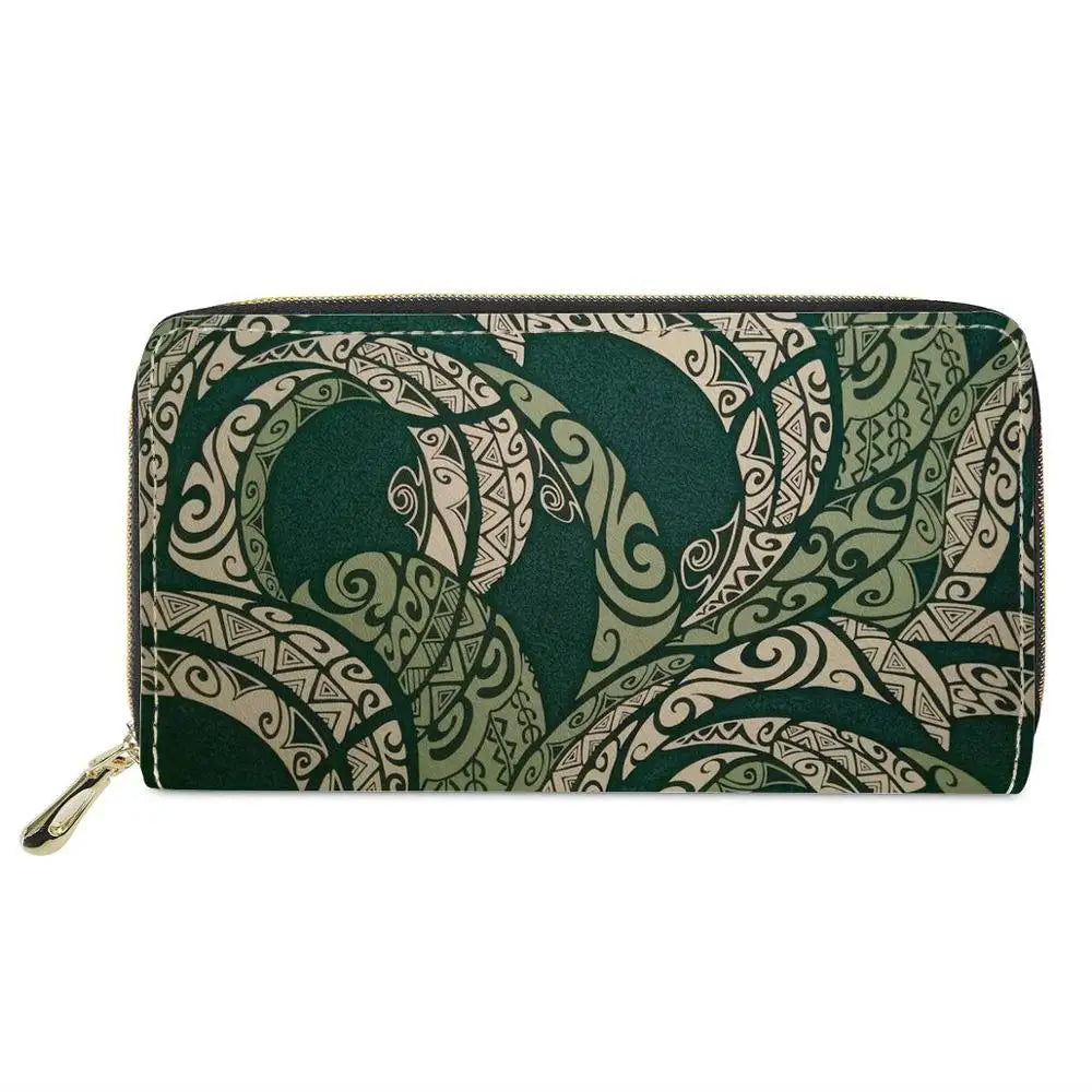 Polynesian Tribal 3D Printed Zipper Purse Women Long Clutch Wallet
