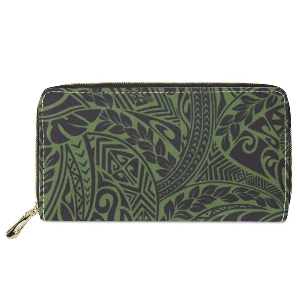 Polynesian Tribal 3D Printed Zipper Purse Women Long Clutch Wallet