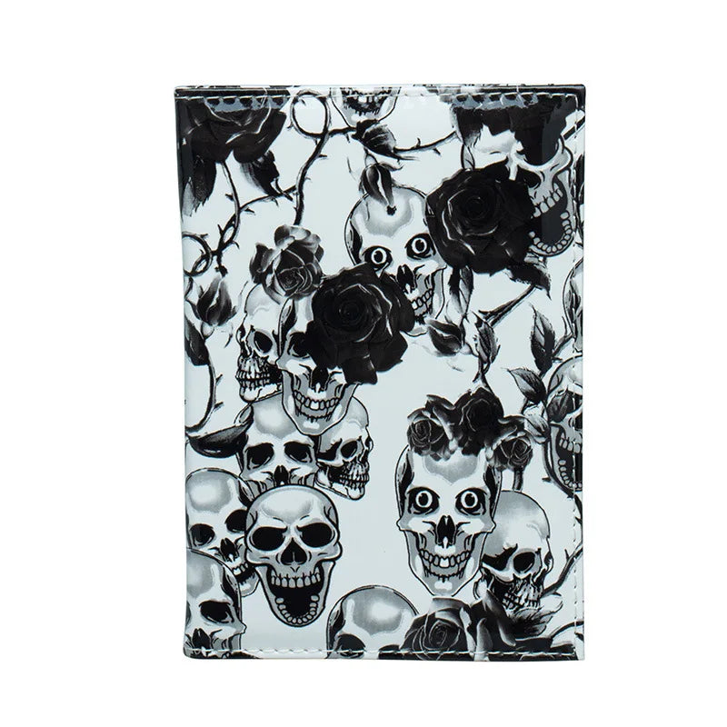 Fresh Flowers Skull PU Leather Passport Holder Passport Case Passport Wallet