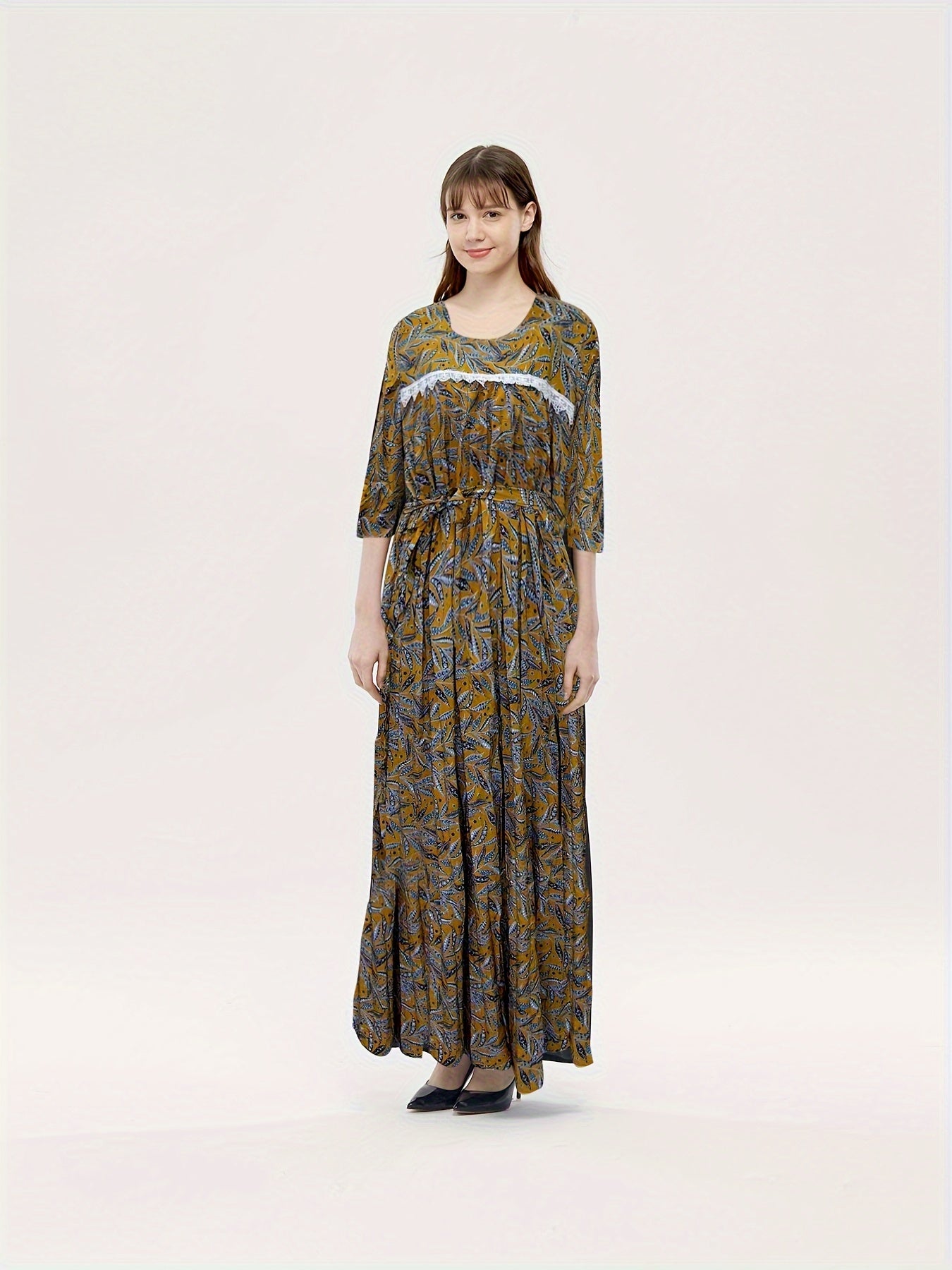  Tropical Print Boho Kaftan Maxi Dress