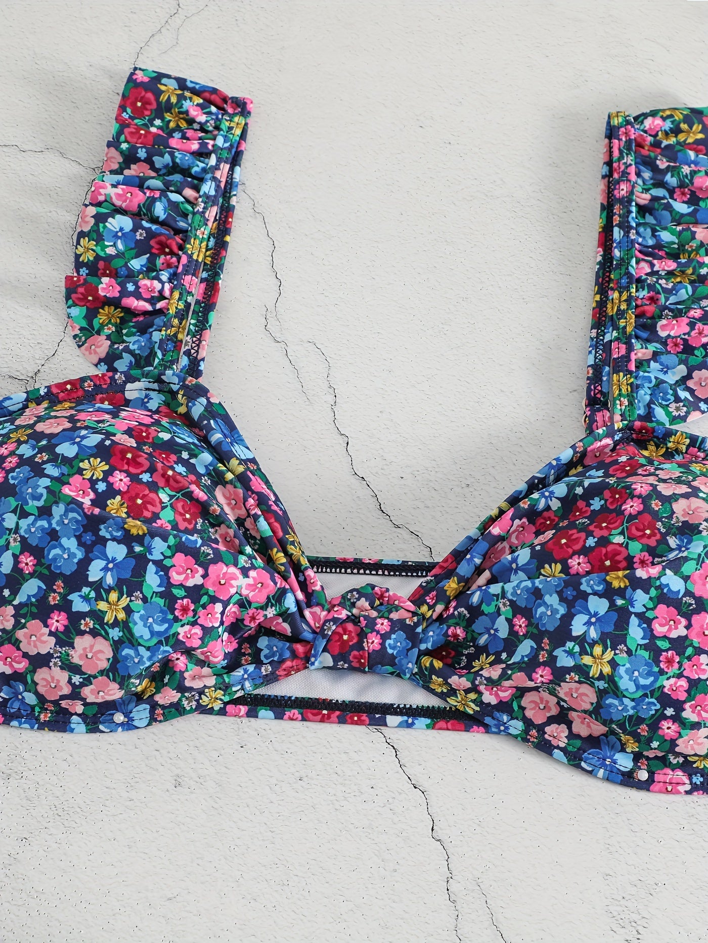  Ditsy Floral Ruffle Trim Bikini Set