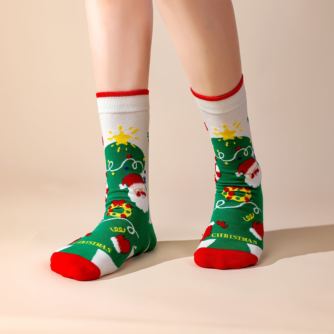 Christmas Cartoon Print Socks, Comfy & Soft Women's Stockings