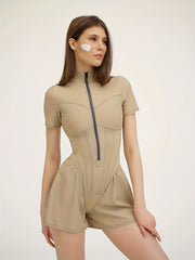 Short Sleeve Corset Jumpsuit Solid Casual Wide Leg Jumpsuit