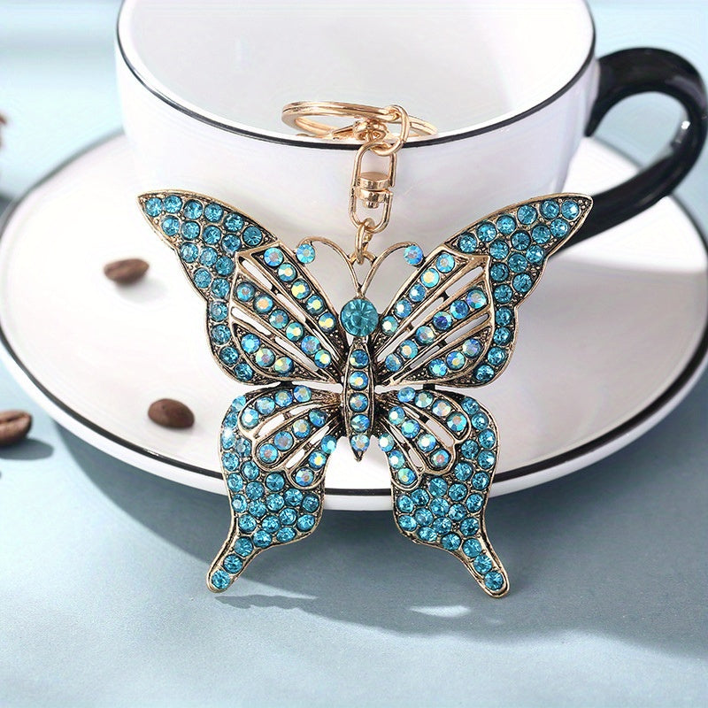 Rhinestone Butterfly Keychain Metal Key Ring Purse Bag Charm Gift For Mom