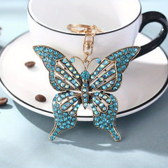 Rhinestone Butterfly Keychain Metal Key Ring Purse Bag Charm Gift For Mom