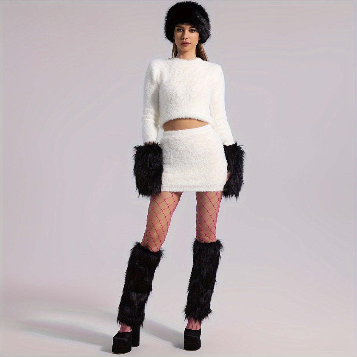 Solid Fuzzy Leg Warmers Knee High Socks Women's Stockings