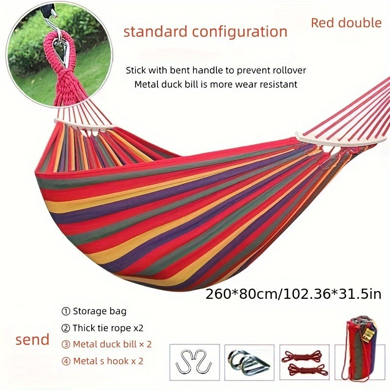 Thickened Canvas Hammock w/Curved Wooden Stick for Camping