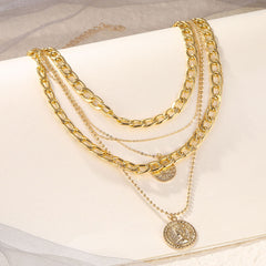 Punk Golden Portrait Coin Pendant Necklace For Women