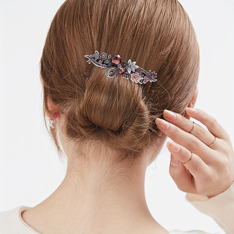 Vintage Rhinestone Barrette Crystal Flower Hair Clip Metal Hair Clip