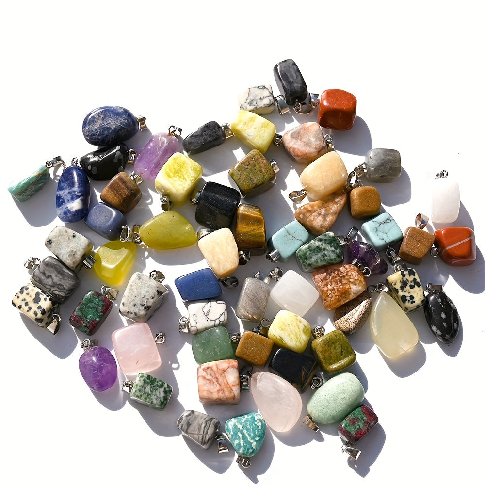 Crystal Stone Charms Set Chakra Beads Pendants with Leather Necklace Chain