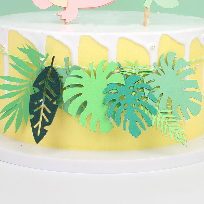 4pcs Dinosaur & Leaf Cake Topper - Green Birthday Christmas Halloween Gift