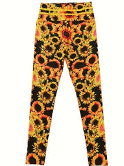 Sunflower Print Yoga Pants High Stretch Leggings Women's Activewear