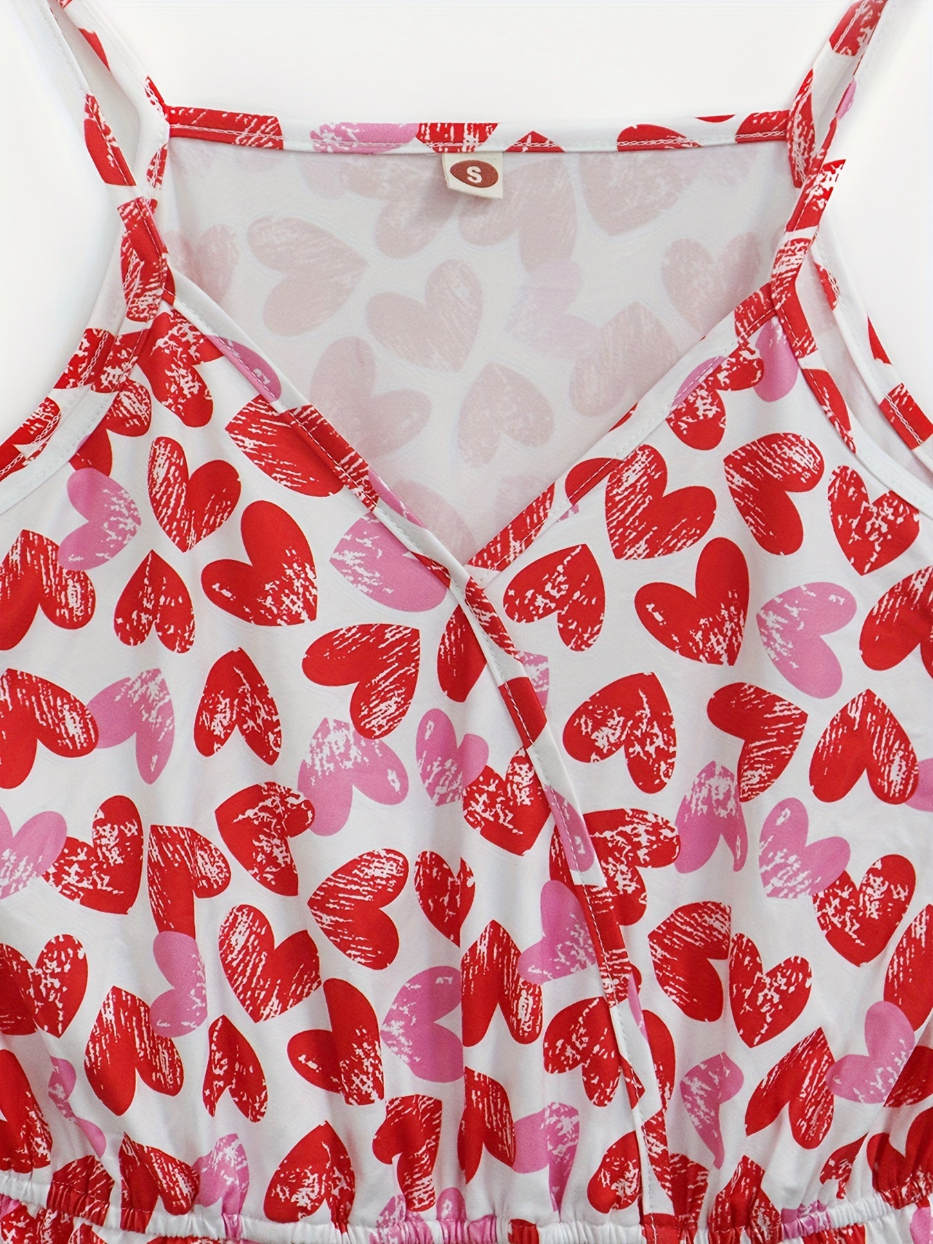 Heart Print Cami Romper Jumpsuit V Neck Sleeveless Women's Clothing