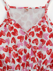 Heart Print Cami Romper Jumpsuit V Neck Sleeveless Women's Clothing