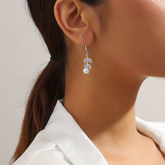 Silvery Leaf Rhinestone Faux Pearl Pendant Earrings Sexy Style