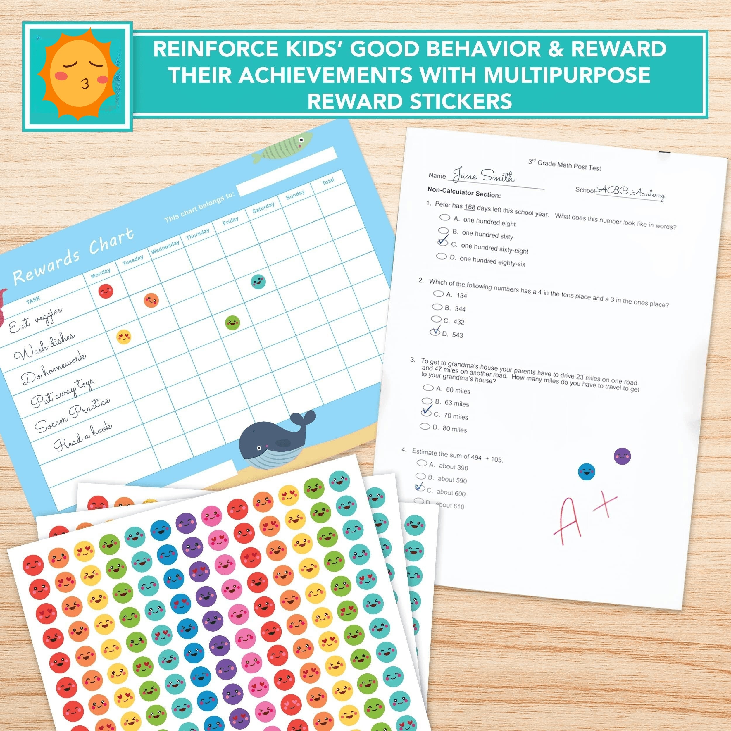 2340 Pcs Happy Face Stickers for Students Reward Chart Student Planner 10 Sheets