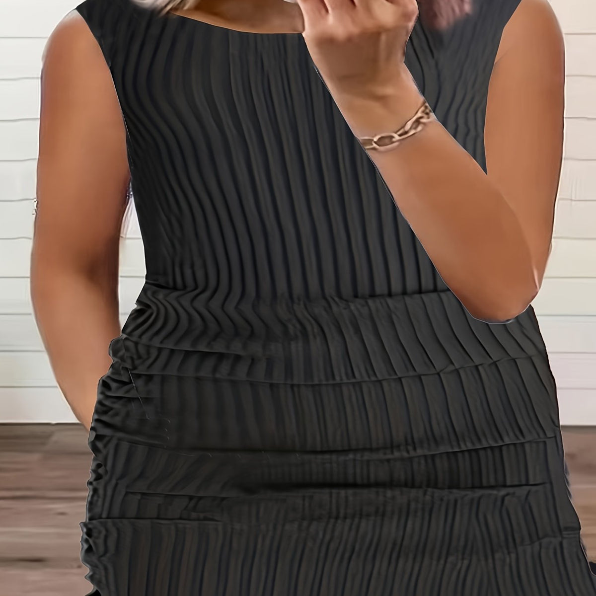  Ribbed Ruched Side Tank Dress