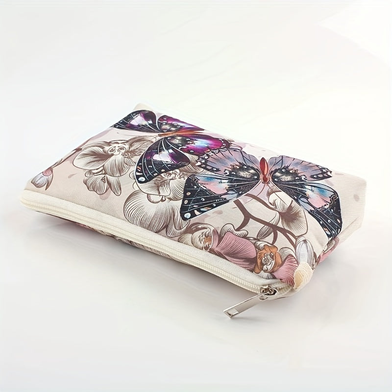 Vintage Butterfly Pattern Makeup Zipper Bag Lightweight Portable Cosmetic Bag