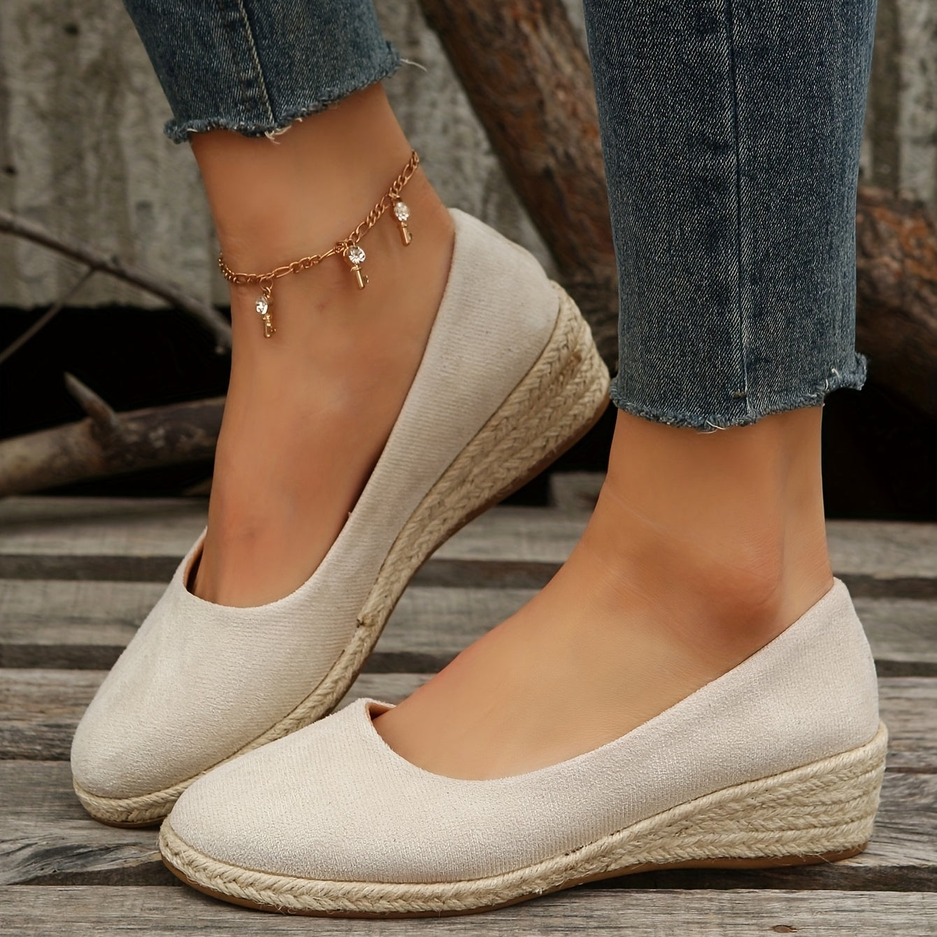 Women's Wedge Heeled Slip On Espadrille Shoes
