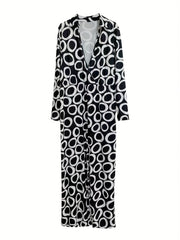  Geo Print Long Sleeve Wide Leg Jumpsuit