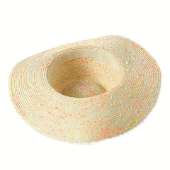 Candy Embroidery Sun Hat Wide Brim Summer Sunscreen Straw Hat Breathable Travel