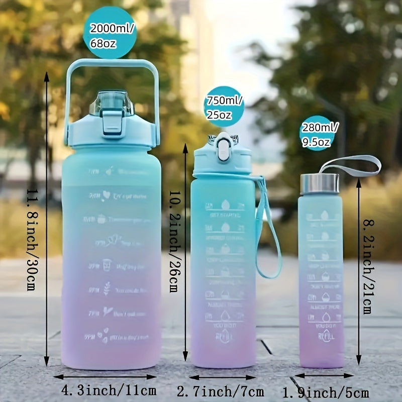 3pcs 300-2000ml Gradient Water Cups, Leakproof Straw, Portable Time Marker