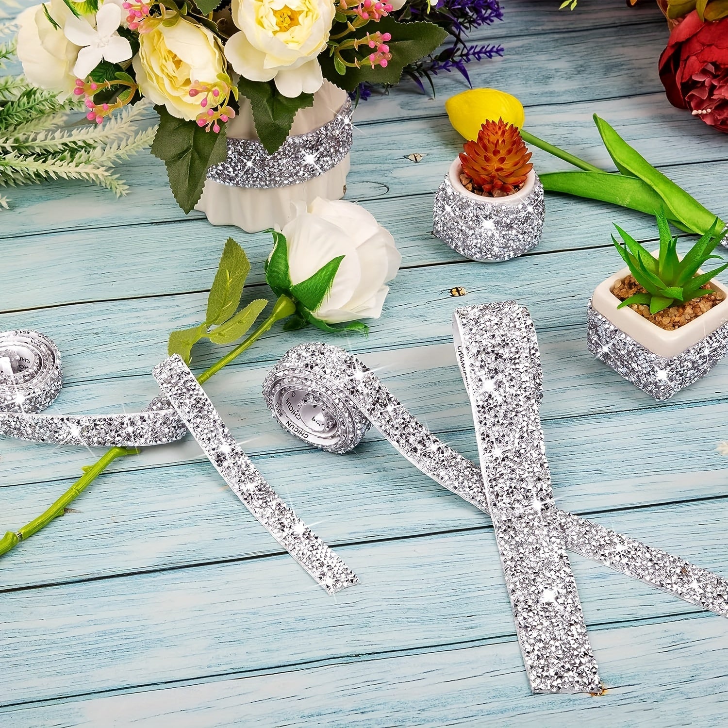 4 Rolls Crystal Rhinestone Ribbon Self Adhesive DIY Craft Stickers