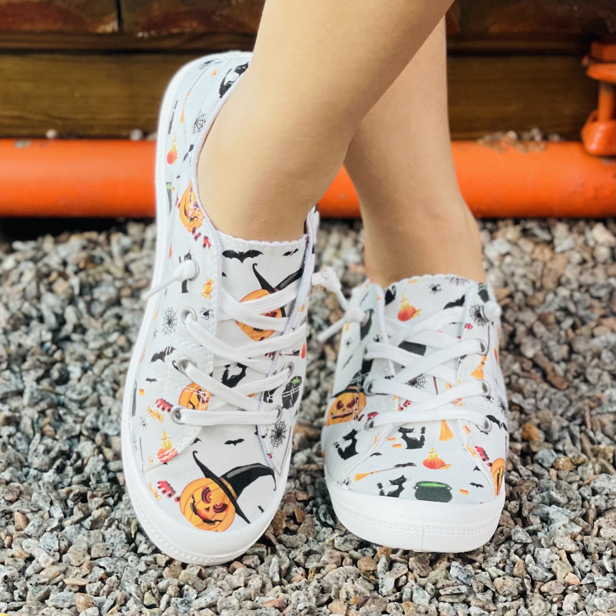 Women's Pumpkin Printed Lace-Up Low Round Toe Casual Shoes