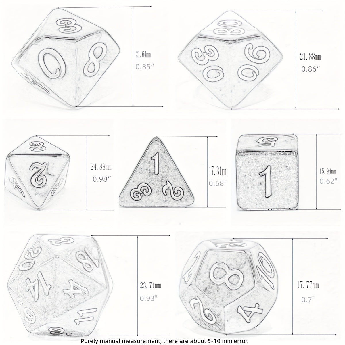 7pcs Transparent Orange Glitter Polyhedral Dice Set