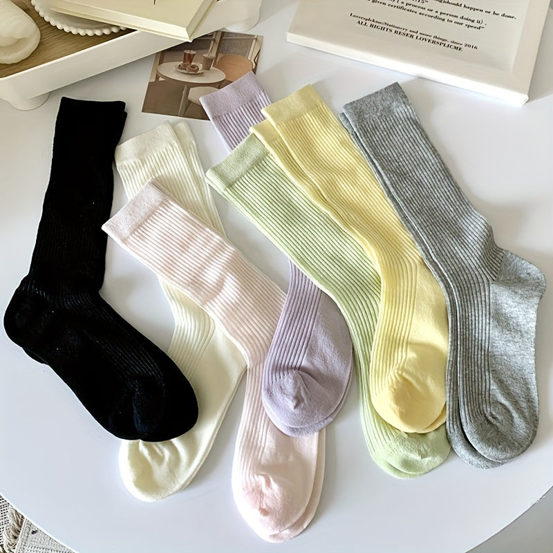 8 Pairs Women's Solid Breathable All match Socks Stockings & Hosiery