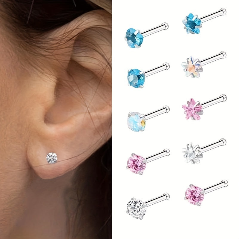 3 Pcs Stainless Steel Nose Ring Set Zirconia Septum Piercing