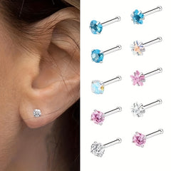 3 Pcs Stainless Steel Nose Ring Set Zirconia Septum Piercing
