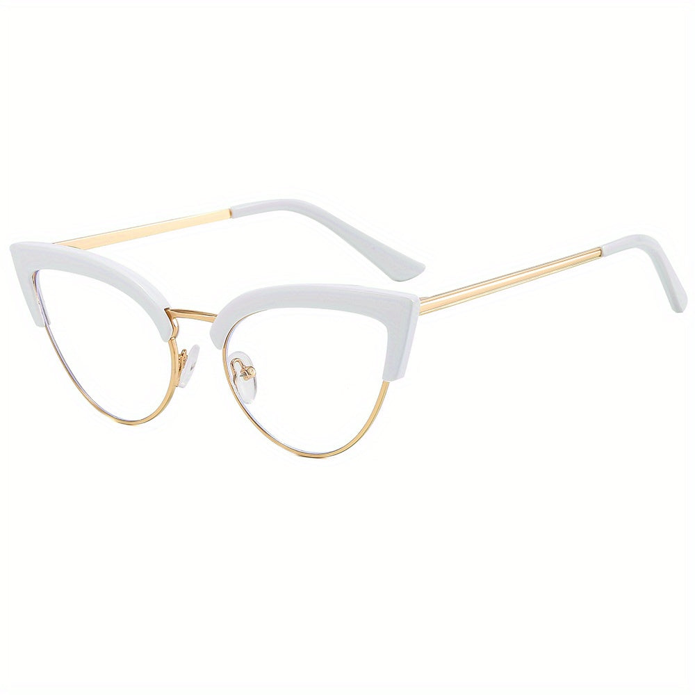 Cat Eye Anti Light Glasses Clear Lens Metal Frame