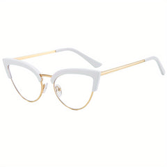 Cat Eye Anti Light Glasses Clear Lens Metal Frame