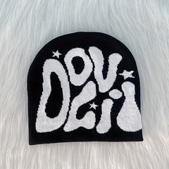 Y2K Knitted Beanie Hip Hop Letter Jacquard Warm Skull Cap