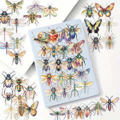 50pcs Reusable Insect Watercolor Stickers Vibrant Mixed Colors Irregular Shapes